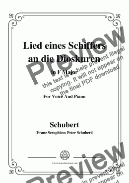 page one of Schubert-Lied eines Schiffers an die Dioskuren,in F Major,Op.65 No.1,for Voice&Piano