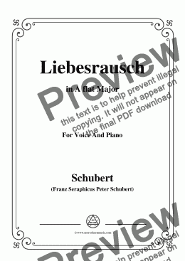 page one of Schubert-Liebesrausch,in A flat Major,for Voice and Piano