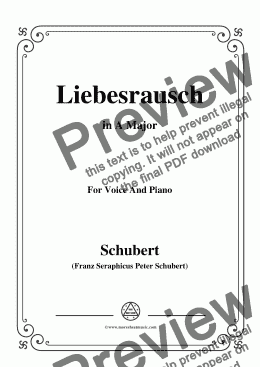 page one of Schubert-Liebesrausch,in A Major,for Voice and Piano