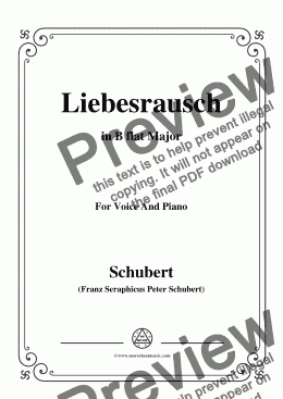 page one of Schubert-Liebesrausch,in B flat Major,for Voice and Piano