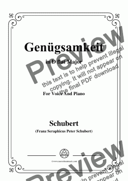 page one of Schubert-Genügsamkeit,in D flat Major,Op.109 No.2,for Voice and Piano