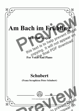 page one of Schubert-Am Bach im Frühling,in D flat Major,Op.109 No.1,for Voice and Piano