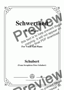 page one of Schubert-Schwertlied,in C Major,D.170,for Voice and Piano