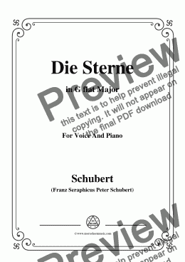 page one of Schubert-Die Sterne,in G flat Major,D.684,for Voice and Piano