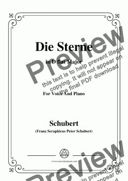 page one of Schubert-Die Sterne,in D flat Major,D.684,for Voice and Piano