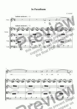 page one of Gabriel FAURÉ : In Paradisum arranged for voice and string quartet