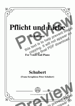 page one of Schubert-Pflicht und Liebe,in d minor,for Voice and Piano