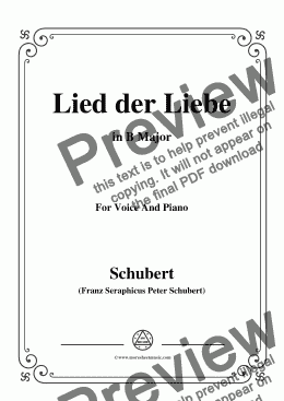page one of Schubert-Lied der Liebe,in B Major,for Voice and Piano