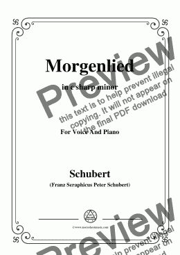 page one of Schubert-Morgenlied,in c sharp minor,Op.4 No.4,for Voice and Piano
