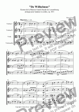 page one of De Wilhelmus, Anthem of the grand-ducal Family of Luxembourg, for String Quartet