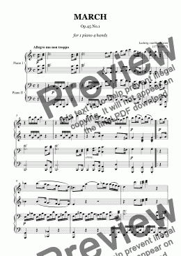 page one of Beethoven - March, Op.45 No.1 - piano 4 hands