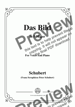 page one of Schubert-Das Bild,in F Major,Op.165 No.3,for Voice and Piano