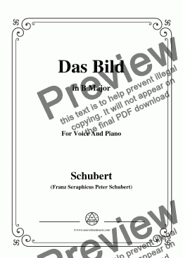 page one of Schubert-Das Bild,in B Major,Op.165 No.3,for Voice and Piano