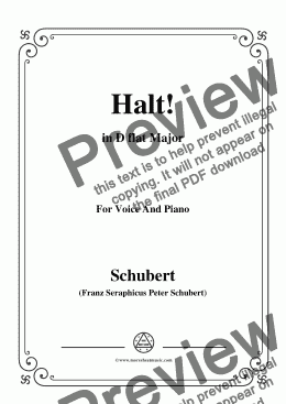 page one of Schubert-Halt!,in D flat Major,Op.25 No.3,for Voice and Piano