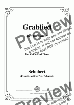 page one of Schubert-Grablied,in e flat minor,D.218,for Voice and Piano