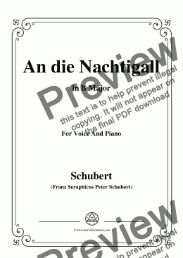 page one of Schubert-An die Nachtigall,in B Major,Op.98 No.1,for Voice and Piano