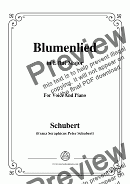 page one of Schubert-Blumenlied,in E flat Major,D.431,for Voice and Piano
