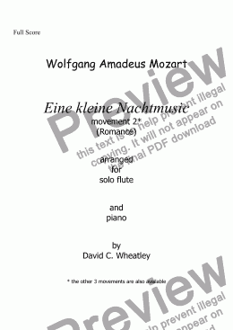 page one of Mozart - Eine kleine Nachtmusic mvt 2 (Romance) for flute and piano