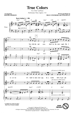 page one of True Colors (arr. Roger Emerson) (2-Part Choir)