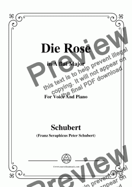 page one of Schubert-Die Rose,in A flat Major,Op.73,for Voice and Piano
