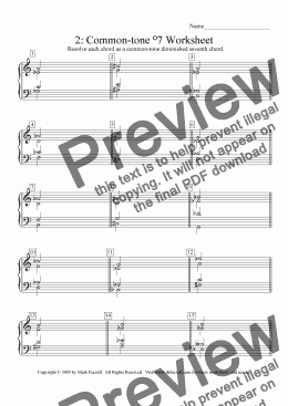 page one of Common-tone diminished seventh chord worksheet 2