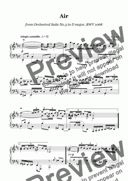 page one of J. S. Bach - AIR from Orchestral Suite No.3 in D major, BWV 1068 - piano solo