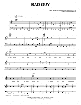 page one of bad guy (Piano, Vocal & Guitar Chords (Right-Hand Melody))