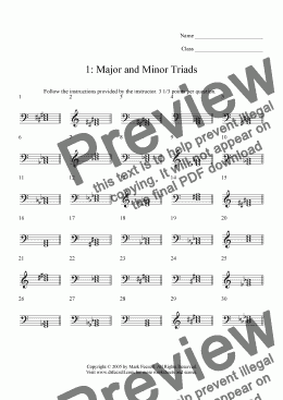 page one of Major/minor triads ID worksheet 1