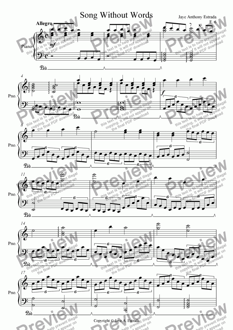 page one of Song Without Words E.6