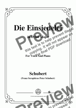 page one of Schubert-Die Einsiedelei,in D flat Major,D.393,for Voice and Piano