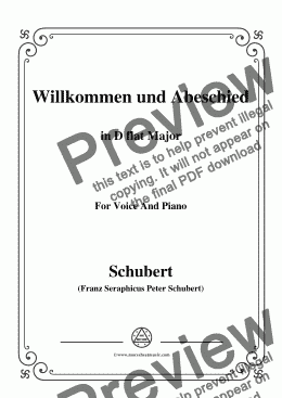 page one of Schubert-Willkommen und Abeschied,in D flat Major,Op.56 No.1,for Voice&Piano