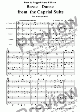 page one of Basse - danse from Capriol Suite for brass quintet