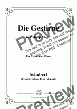 page one of Schubert-Die Gestirne,in F sharp Major,for Voice&Piano 