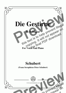 page one of Schubert-Die Gestirne,in D Major,for Voice&Piano
