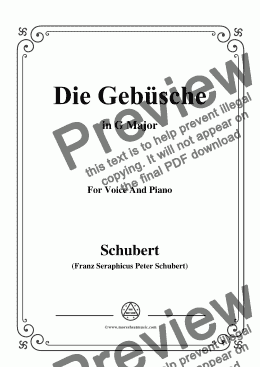 page one of Schubert-Die Gebüsche,in G Major,for Voice&Piano