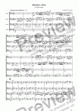 page one of Bizet - MENUETTO - for cello quartet