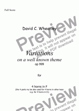 page one of Variations on a well known theme for 4 horns in F by David Wheatley