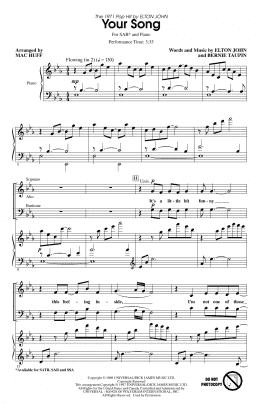 page one of Your Song (arr. Mac Huff) (SAB Choir)