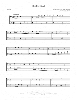 page one of Yesterday (Cello Duet)
