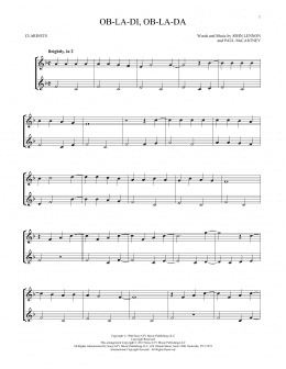 page one of Ob-La-Di, Ob-La-Da (Clarinet Duet)
