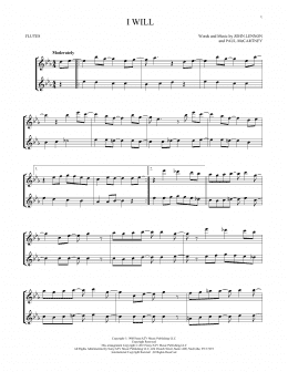 page one of I Will (Flute Duet)