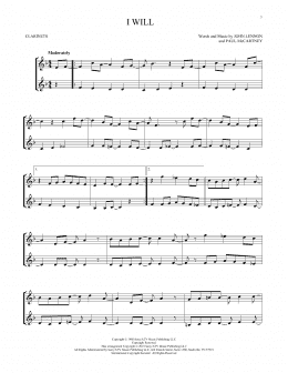 page one of I Will (Clarinet Duet)