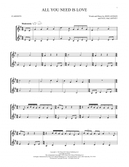 page one of All You Need Is Love (Clarinet Duet)