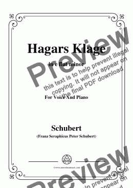 page one of Schubert-Hagars Klage(Hagar's Lament),D.5,in e flat minor,for Voice&Piano