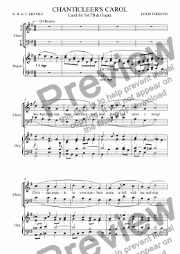 page one of Chanticleer's Carol (SATB & Organ)