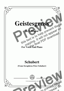 page one of Schubert-Geistesgruss,Op.92 No.3,in E Major,for Voice&Piano