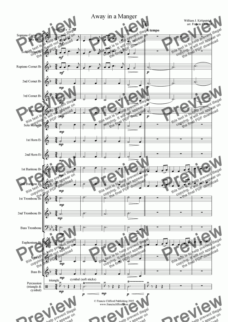 page one of Away in a Manger (Brass Band Version)