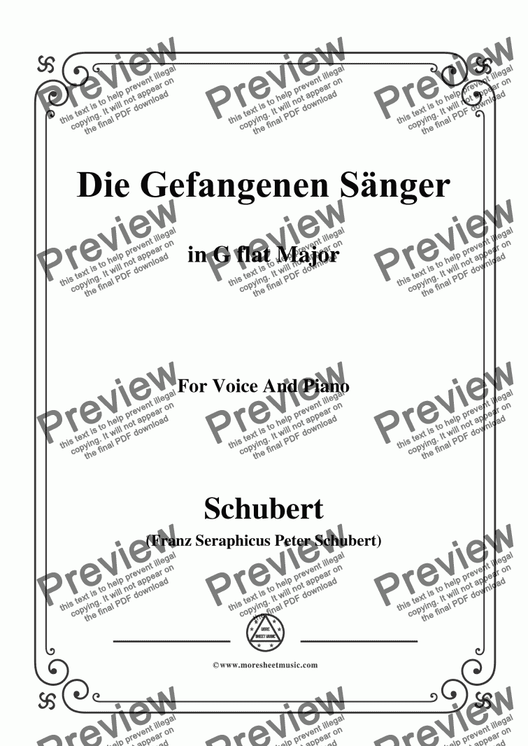 page one of Schubert-Die Gefangenen Sänger,in G flat Major,for Voice&Piano