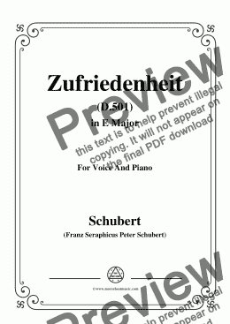 page one of Schubert-Zufriedenheit(Contentment),D.501,in E Major,for Voice&Piano