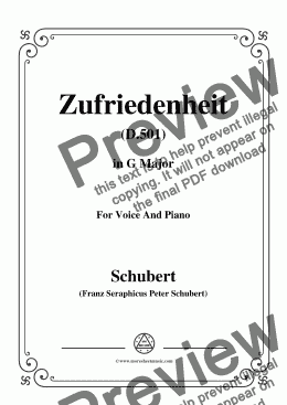 page one of Schubert-Zufriedenheit(Contentment),D.501,in G Major,for Voice&Piano
